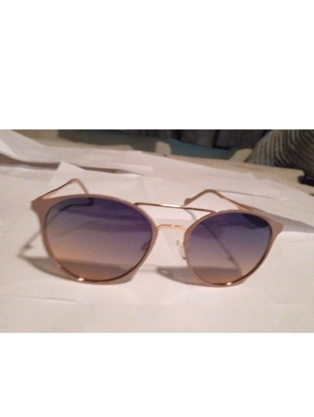 Women's Round Sunglasses Rose Gold Metal Frame Purple Gradient Tinted Lenses